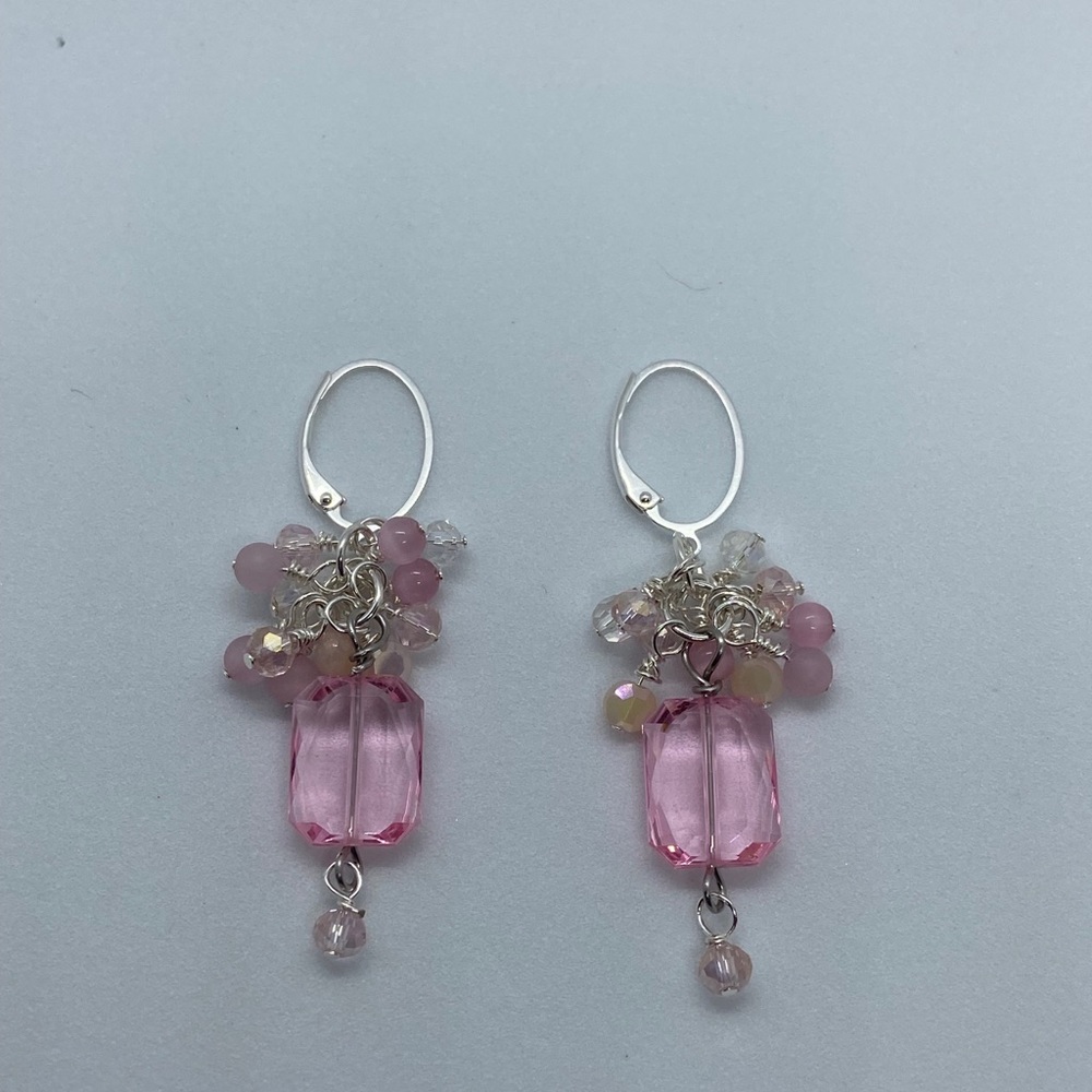 Pretty pink hues chandelier wire wrapped earrings
